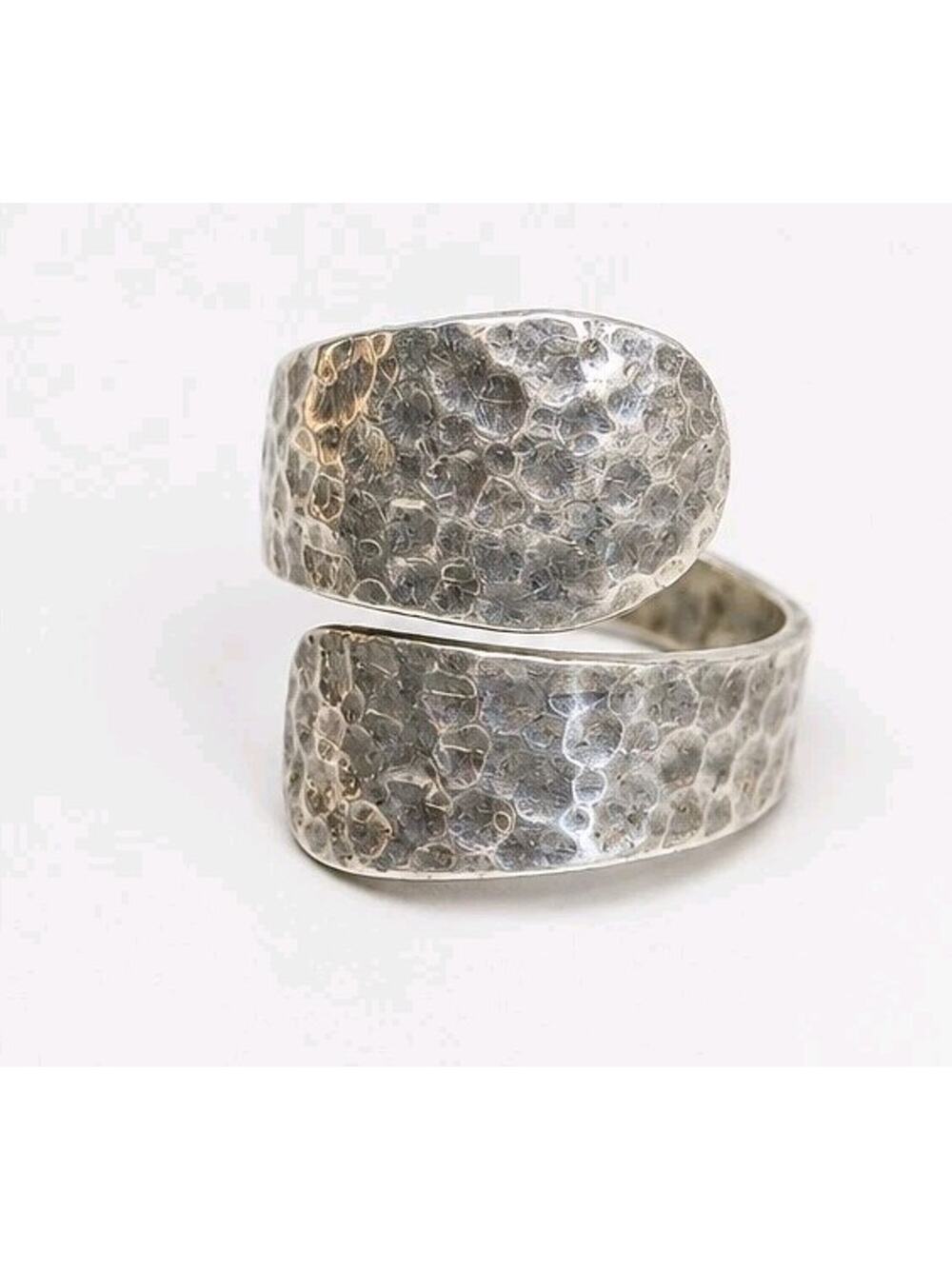 Sterling Silver RJ Graziano Oxidized Hammered Textured Statement Bypass Ring Adj